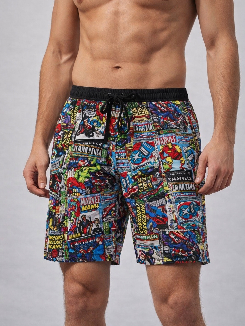 Marvel Comic Print Board Shorts Mens XL Lined Drawstring Beach Surf Heros